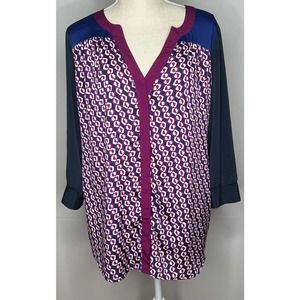A Pea In The Pod women maternity purple dark blue black blouse hexagon design M
